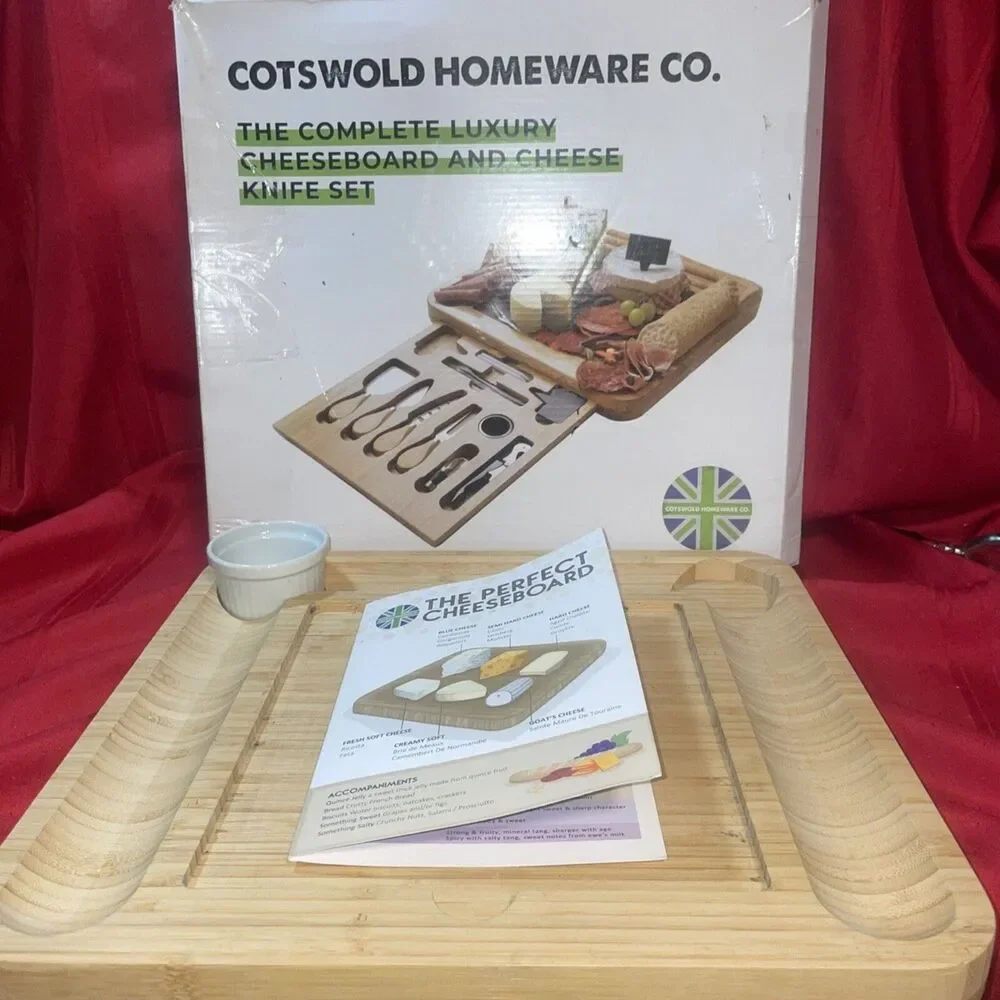 Bamboo Cheese Board and Knife Set - Wood Charcuterie Platter Slate Serving Tray